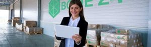Woman outside of business storage facility from BOXIE24