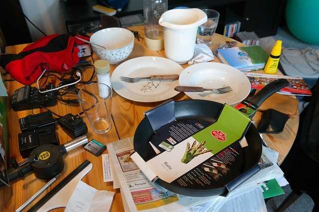 Table with a lot of items on it
